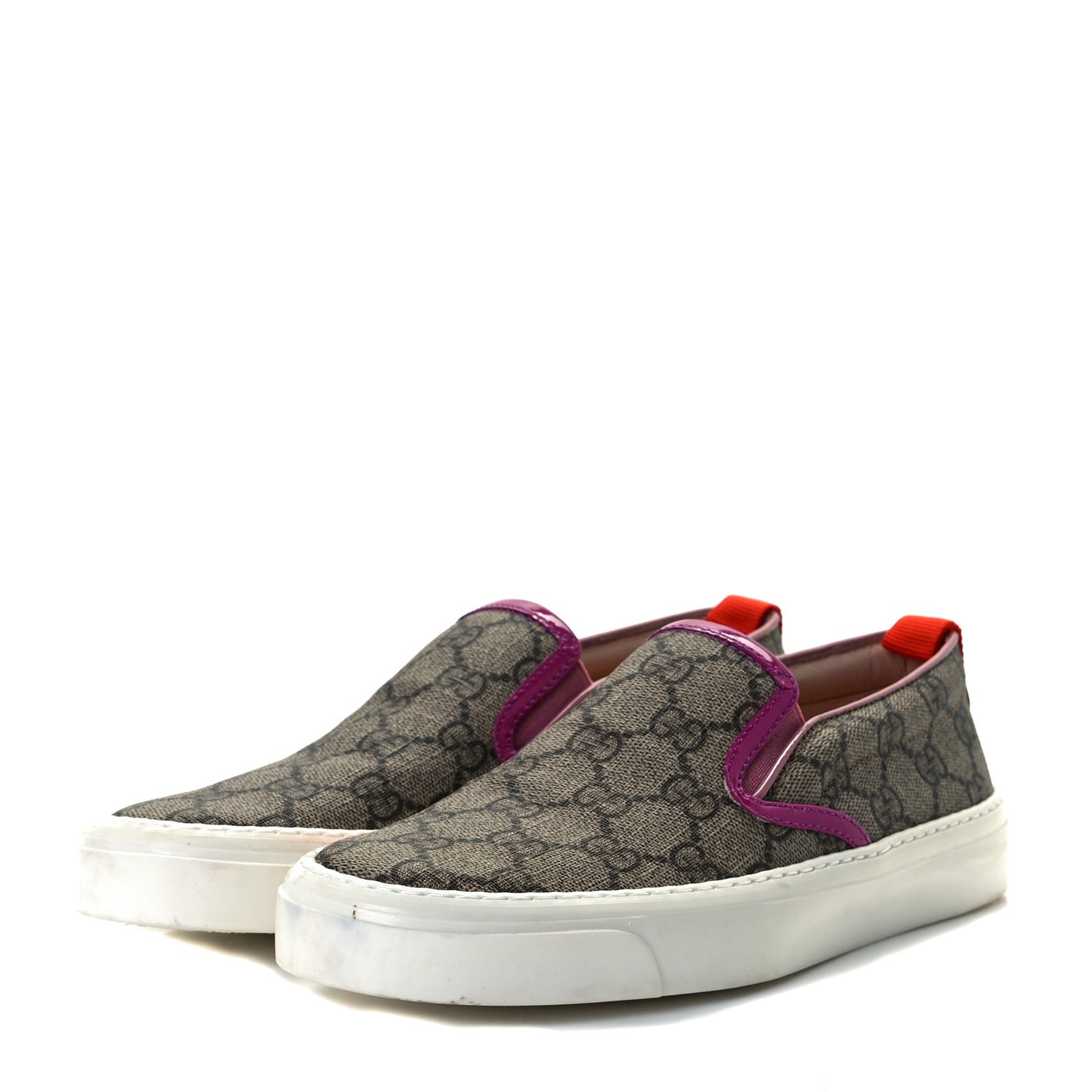 GG Supreme Monogram Womens Slip On Sneakers 35 Beige Ebony New Rosette Carmine Rose Sun Orange