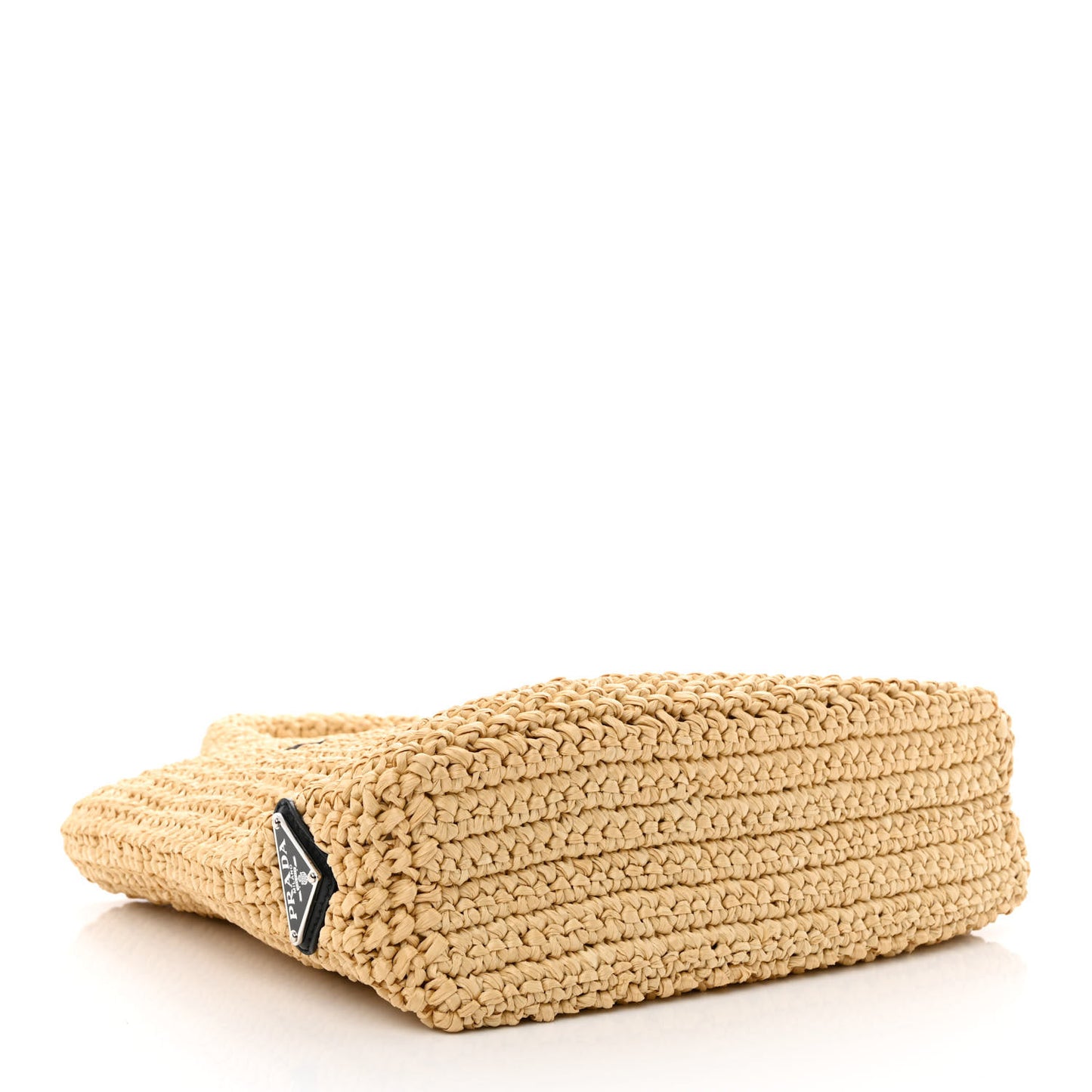 Yarn Raffia Effect Crochet Embroidered Small Logo Tote Naturale
