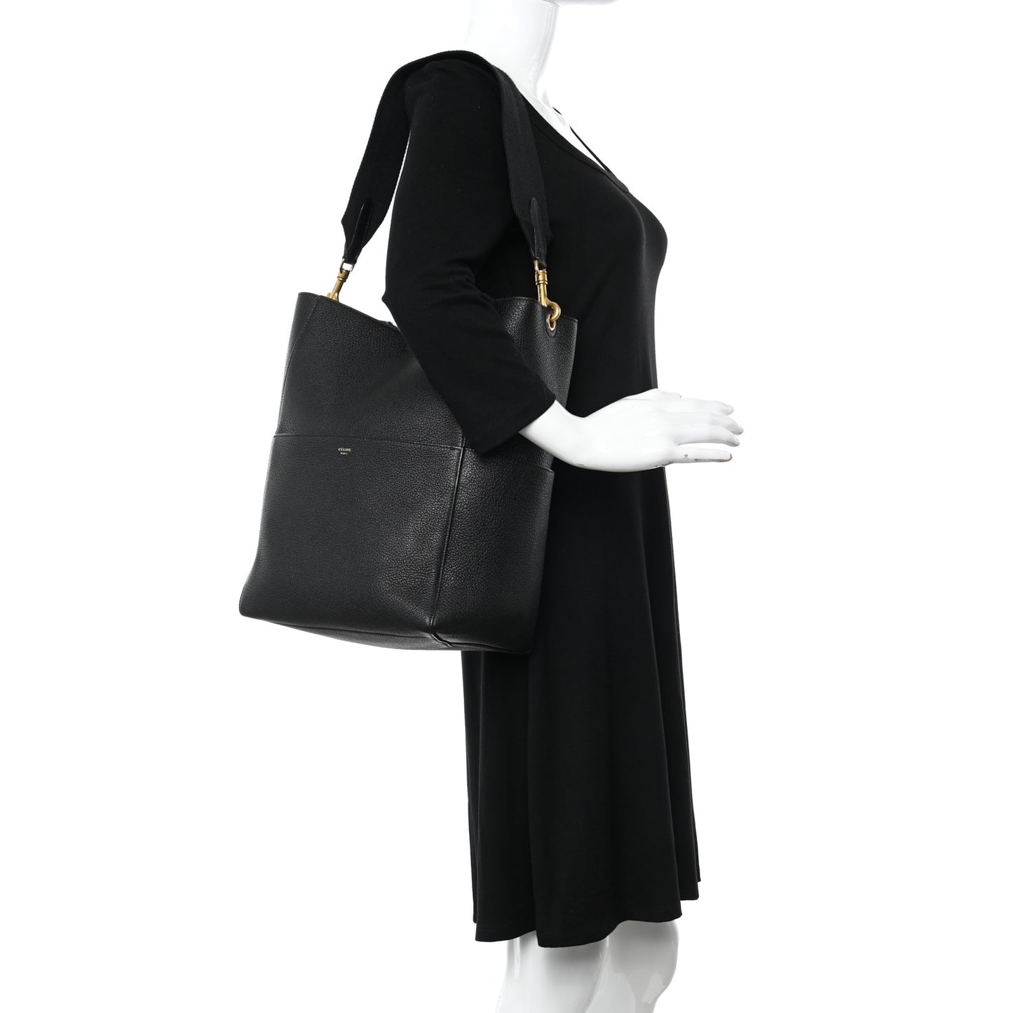 Soft Grained Calfskin Sangle Bucket Bag Black