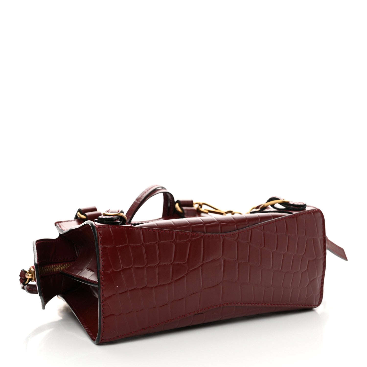 Balenciaga Semi Shiny Calfskin Crocodile Embossed Neo Classic Gold Hardware Mini City Dark Red 4 of 12