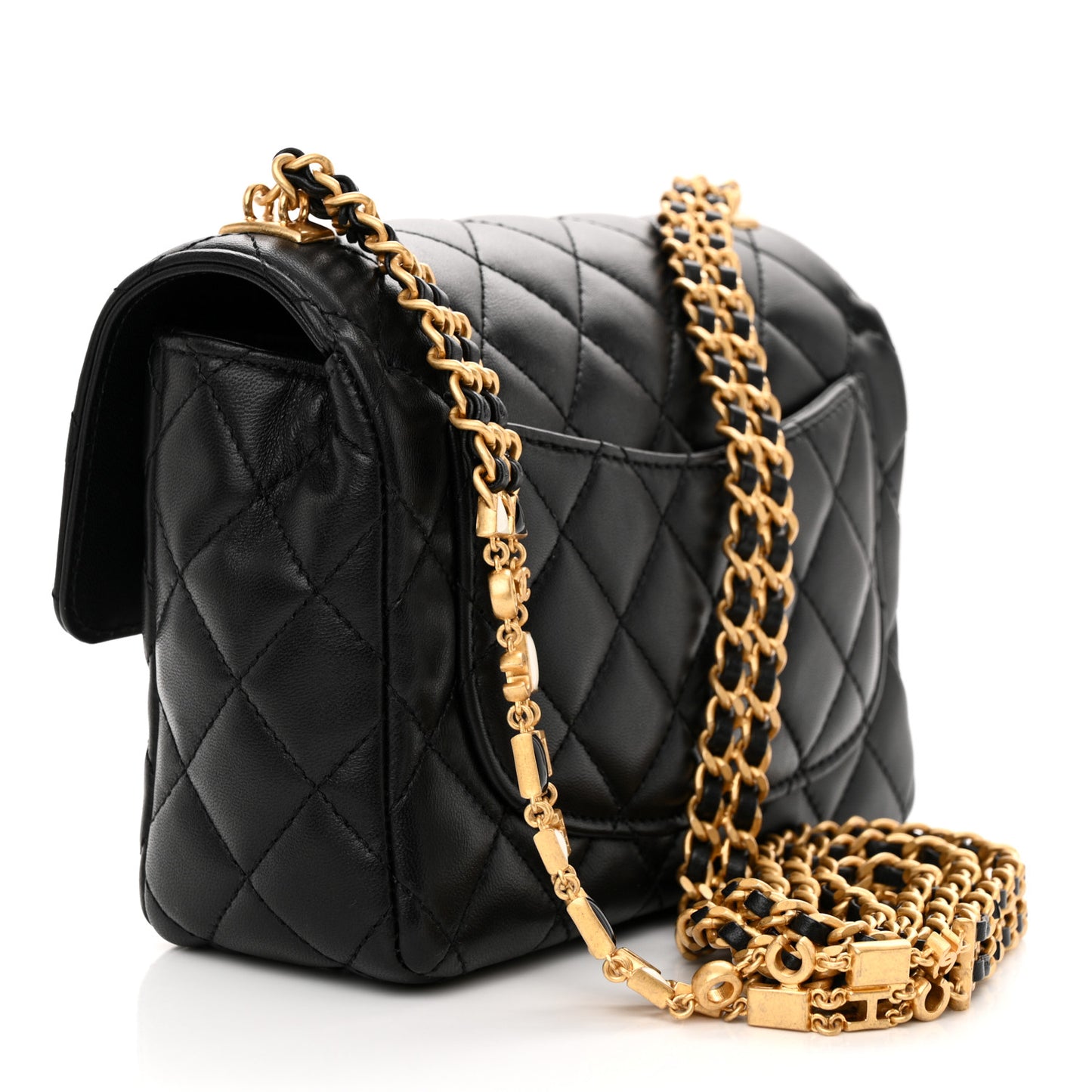 Lambskin Enamel Quilted Mini Flap Black