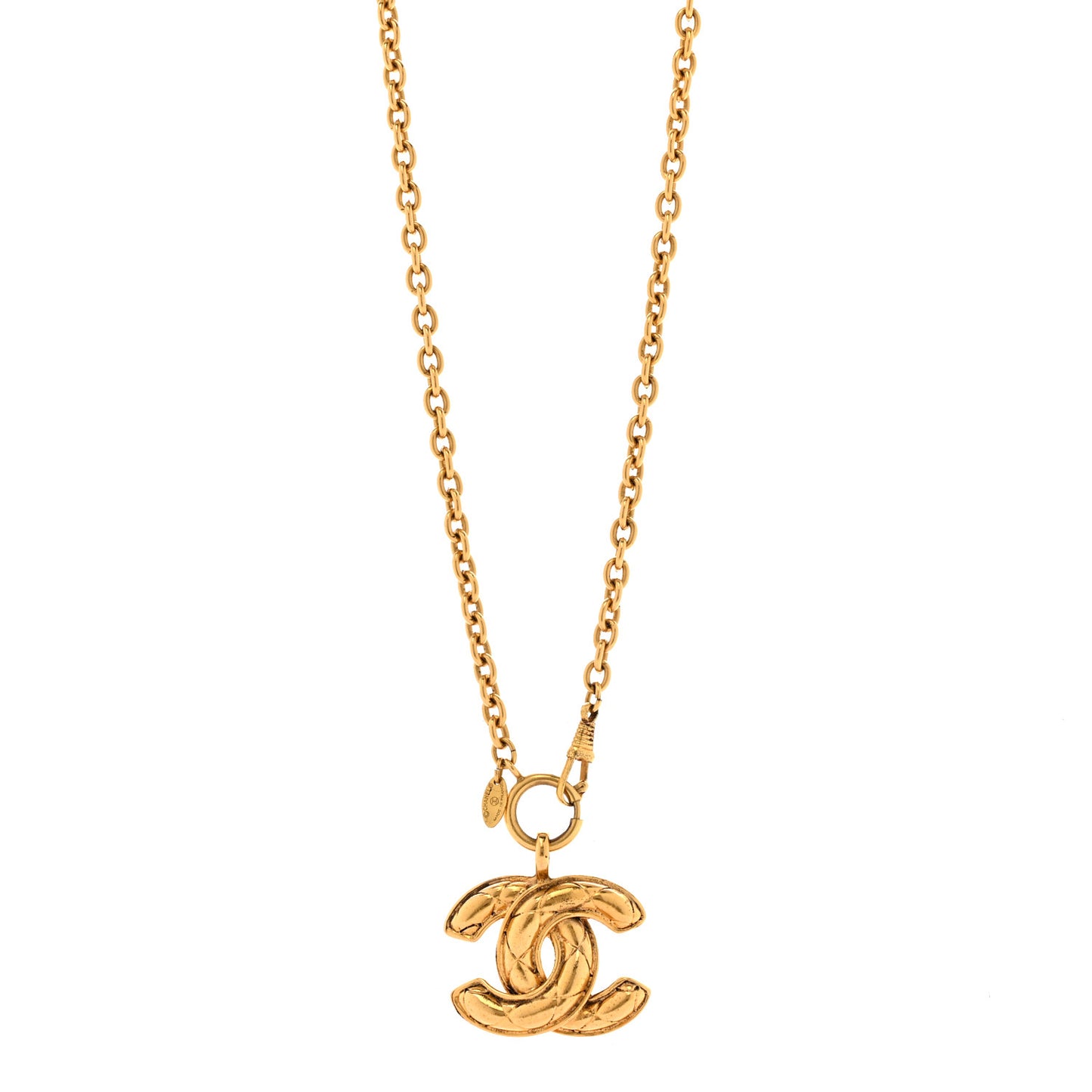 Metal Quilted CC Long Necklace Gold