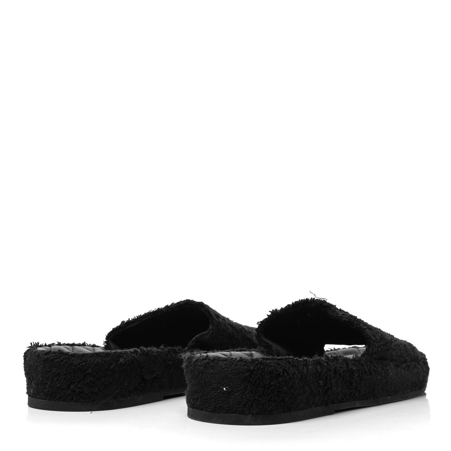 Terry Cloth Lambskin CC Sandals 40 Black
