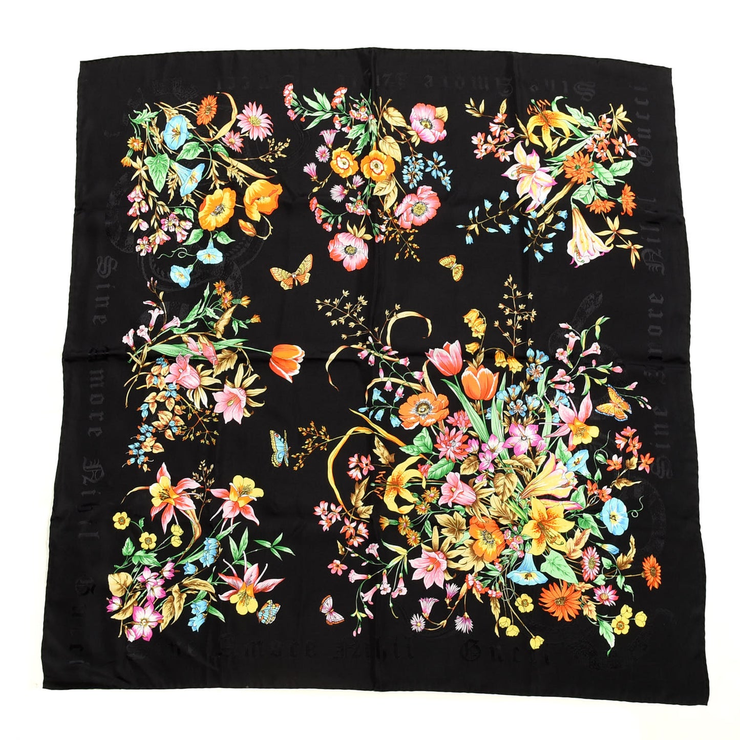Silk Floral Amore Square Scarf Black