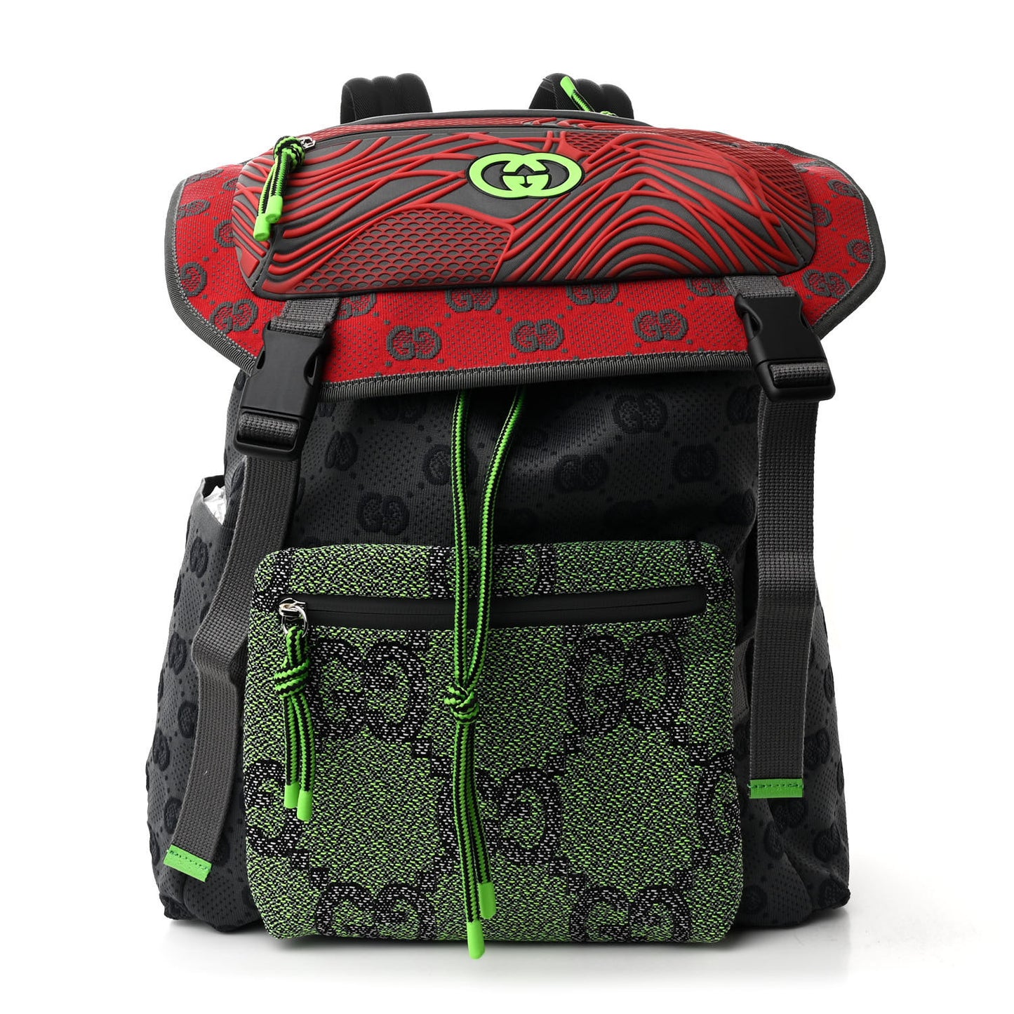 Jersey GG Monogram All Over Pan Sport Double Buckle Backpack Grey Green Multicolor