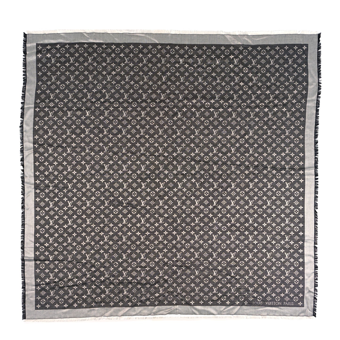 Silk Wool Monogram Denim Shawl Black