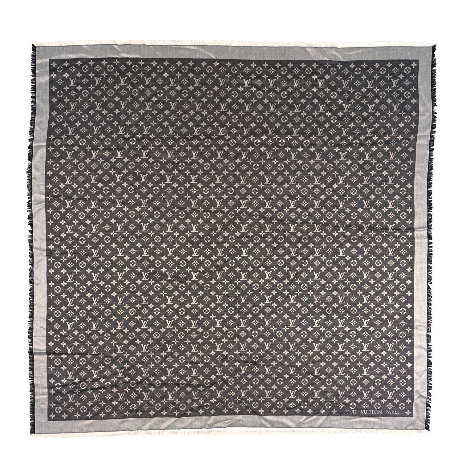 Louis Vuitton Silk Wool Monogram Denim Shawl Black 1 of 3