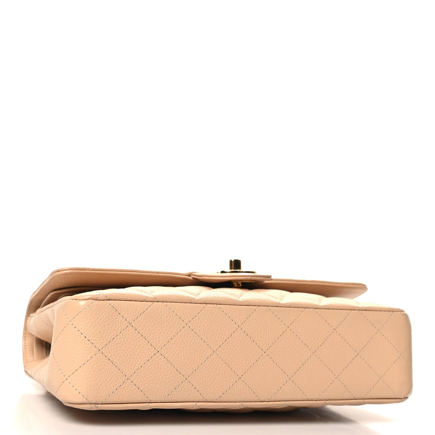 Caviar Quilted Medium Double Flap Beige