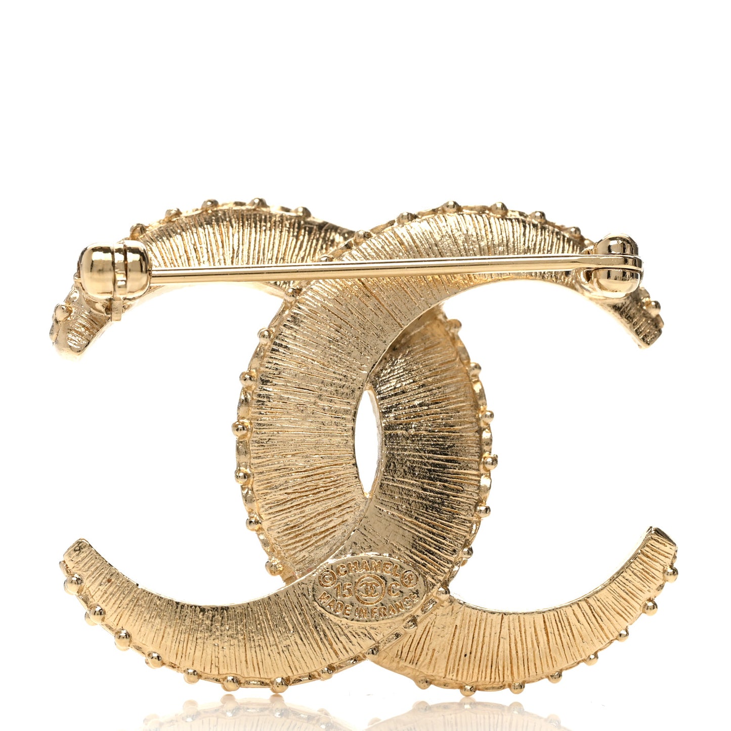Metal Crystal Baguette CC Brooch Gold