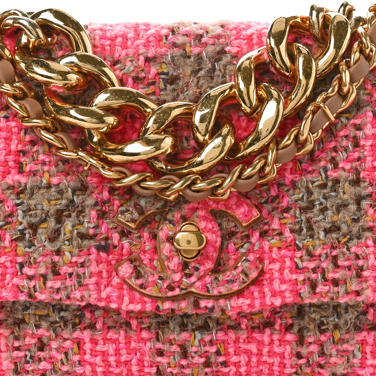 Chanel Wool Tweed Quilted Small Elegant Chain Flap Pink Brown 8 of 11