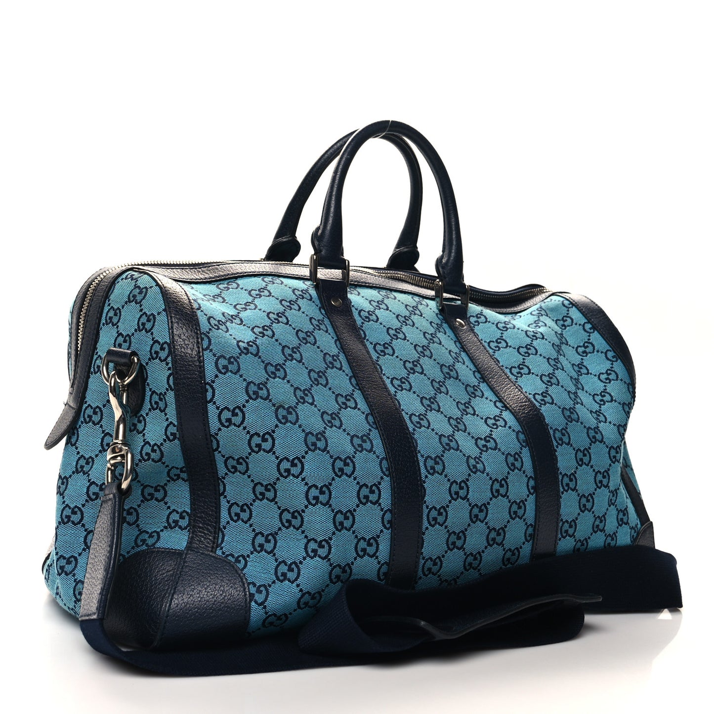 GG Supreme Monogram Azalea Calfskin Retro Interlocking G Duffle Bag Light Blue
