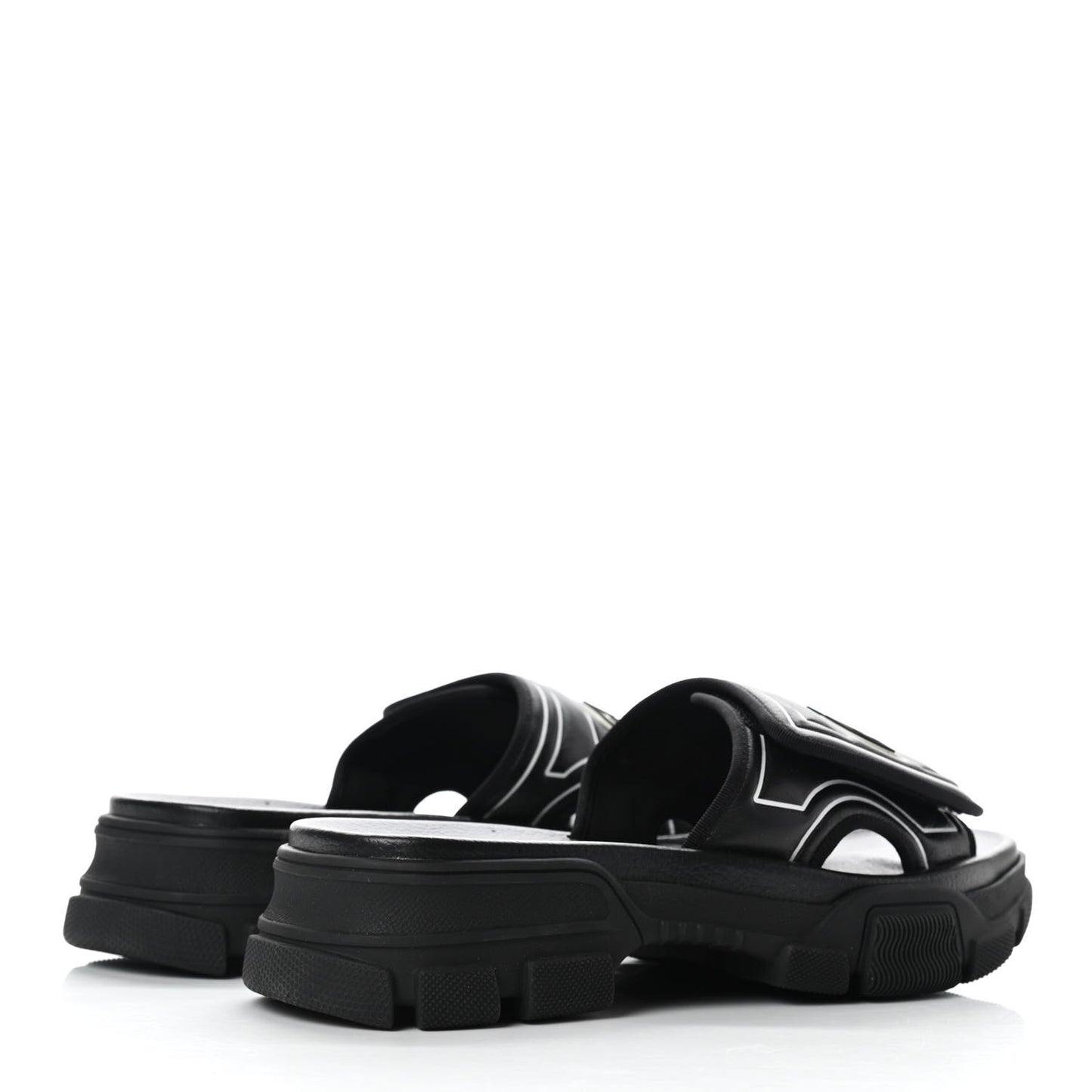 Nappa Grosgrain Logo Mens Velcro Chunky Slide Sandals 7 Black