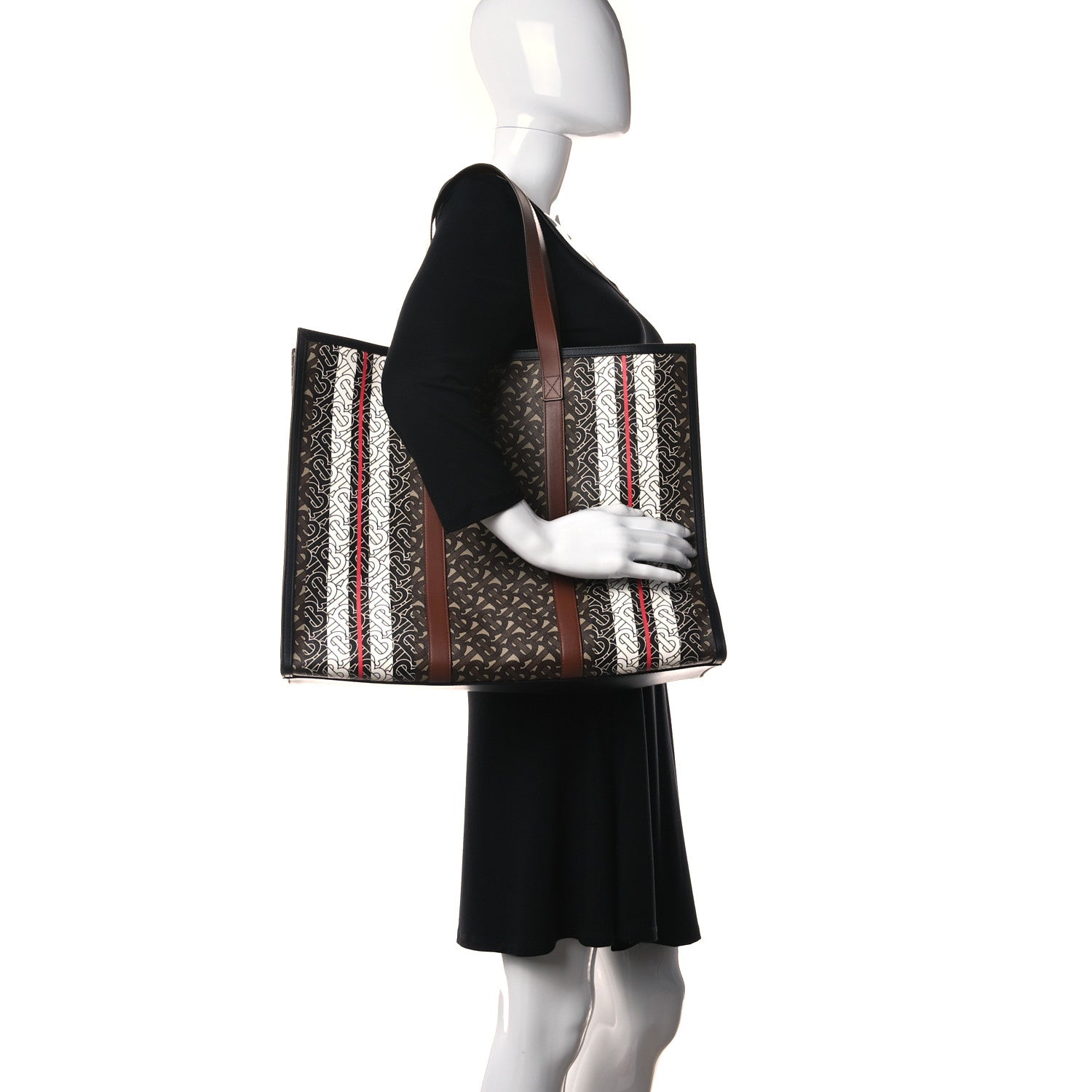 Burberry E-Canvas Monogram Stripe Book Tote Bridle Brown 2 of 12