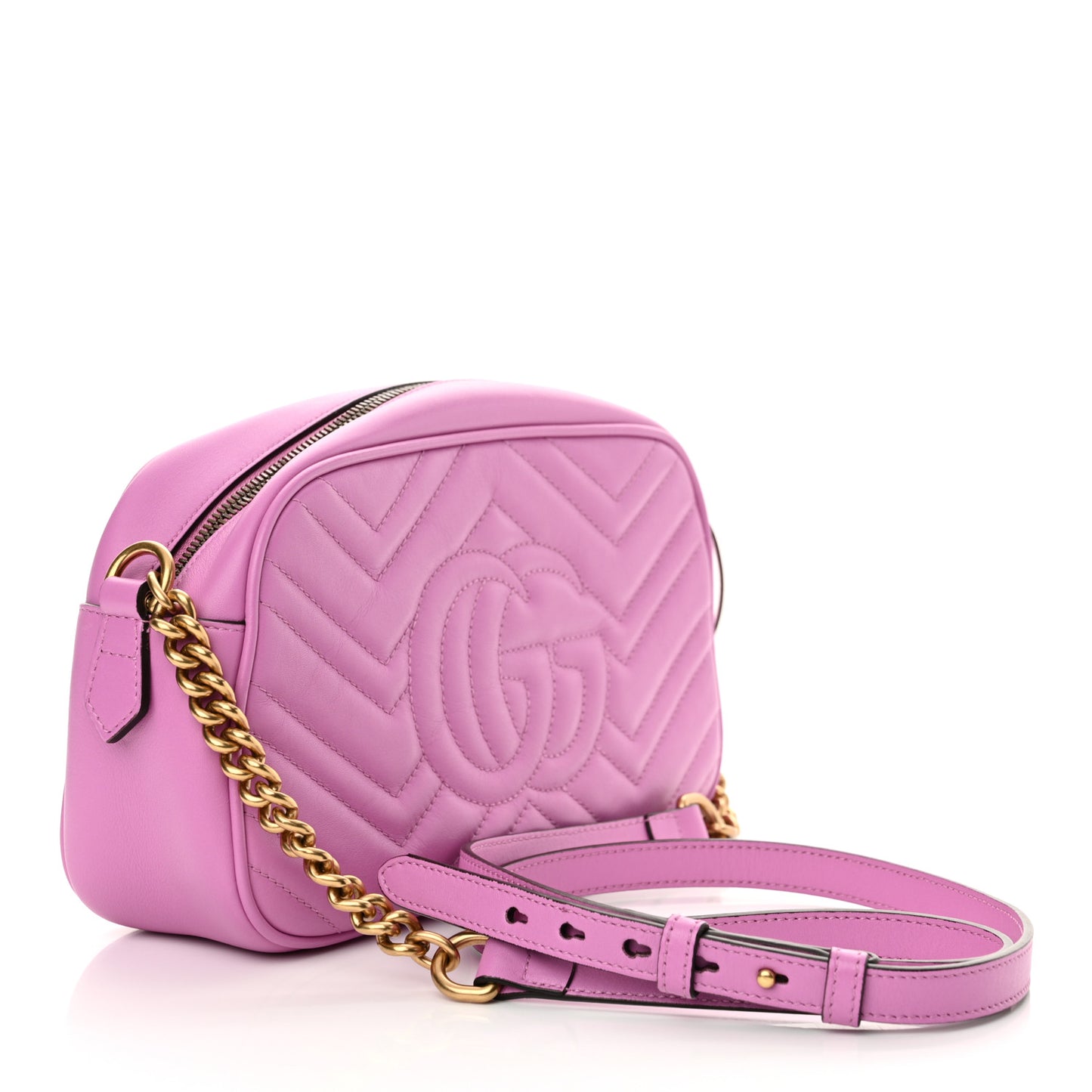 Calfskin Matelasse Small GG Marmont Chain Shoulder Bag Candy Mousse