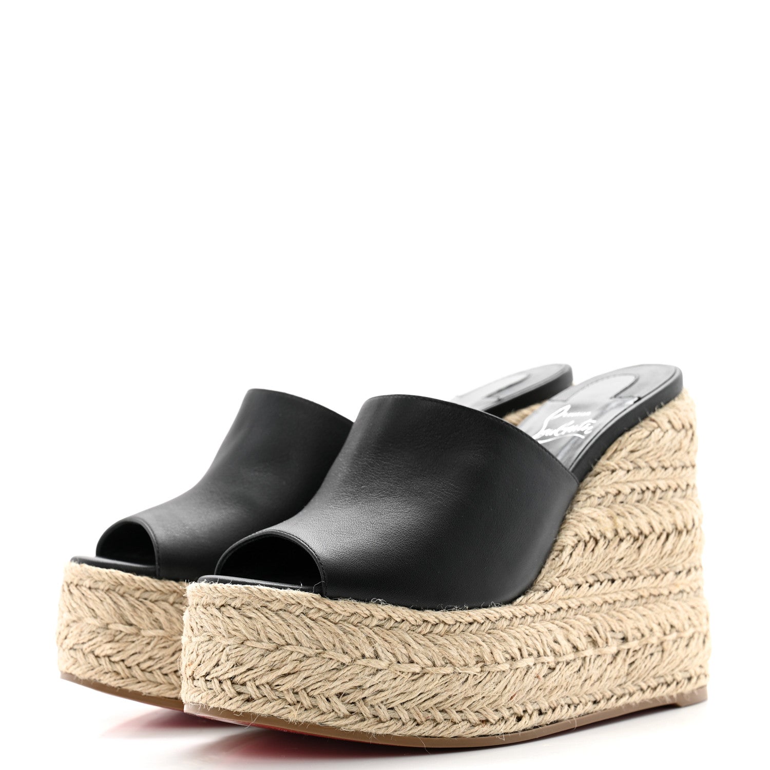 Christian Louboutin Calfskin Ariella Zeppa 130 Espadrille Sandals 37 Black Naturel 3 of 8