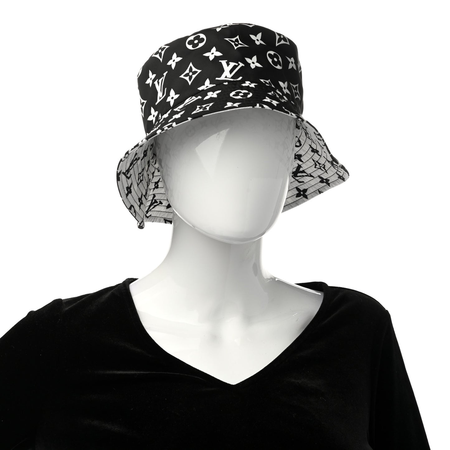 Nylon Monogram Reversible Bob Bucket Hat M Black White