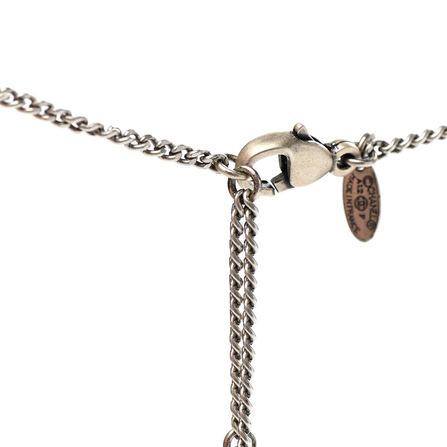 Chanel Ruthenium Pearl Chain CC Drop Necklace Silver 5 of 6