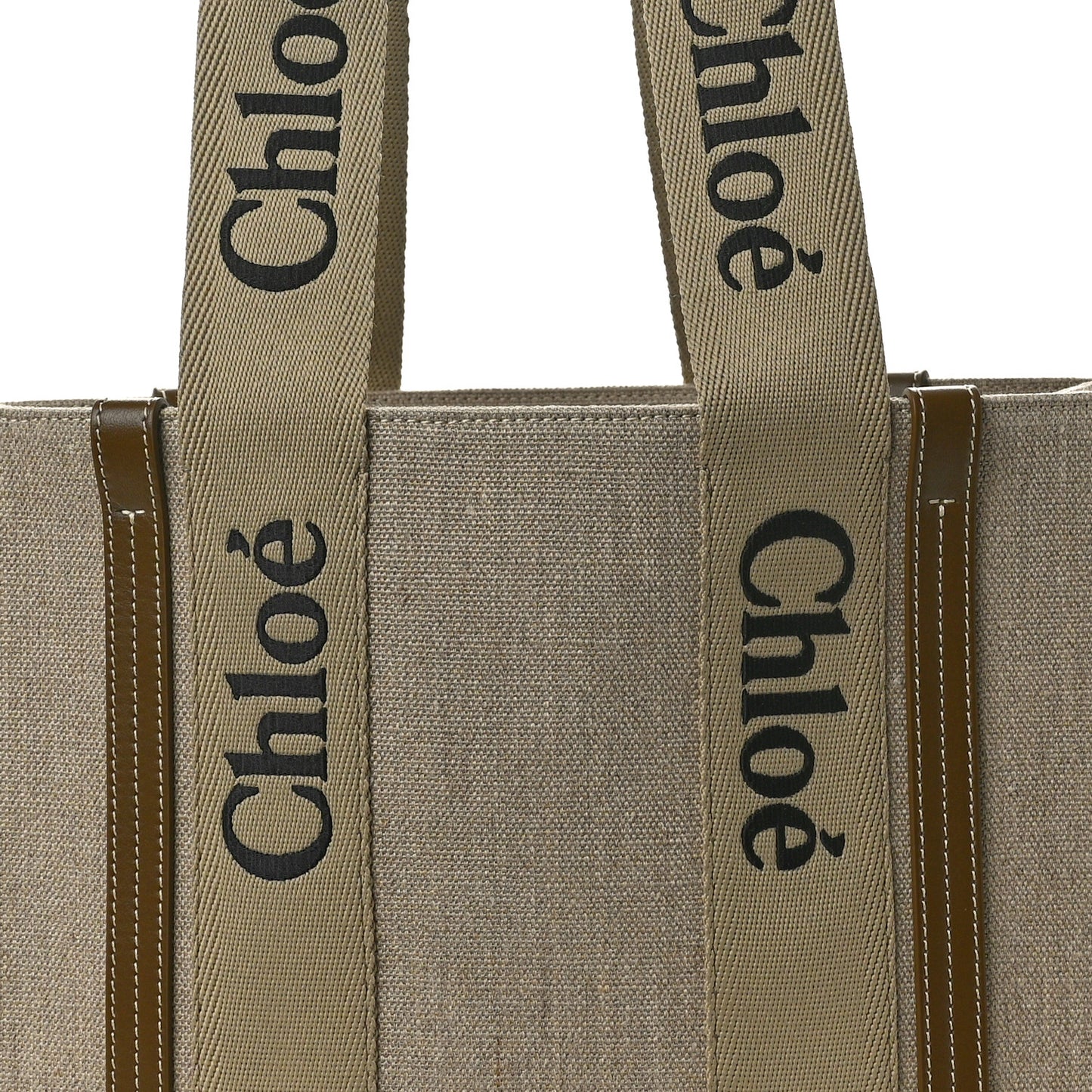 Linen Calfskin Medium Woody Ribbon Tote Bronze Brown