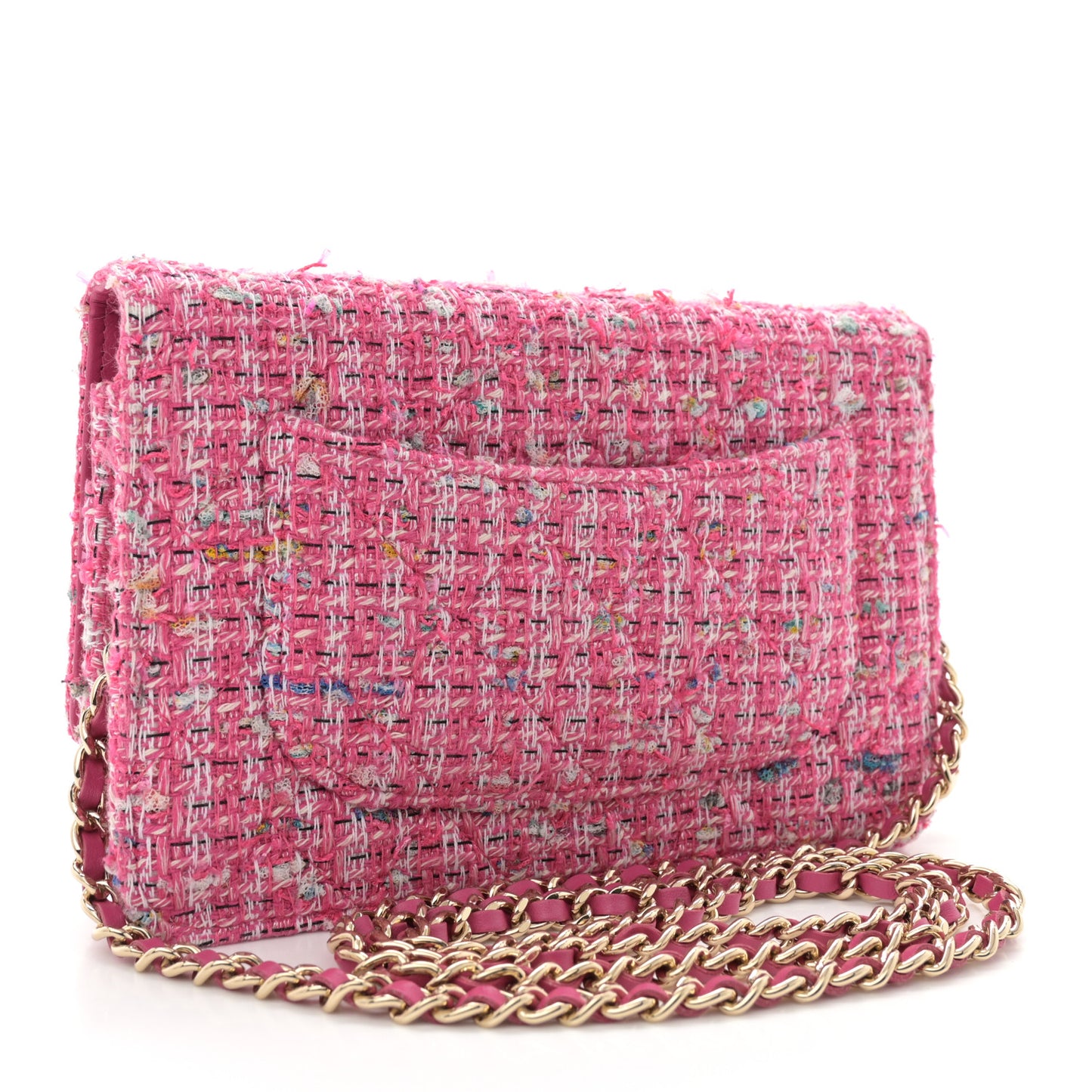 Tweed Quilted Wallet On Chain WOC Pink Blue White