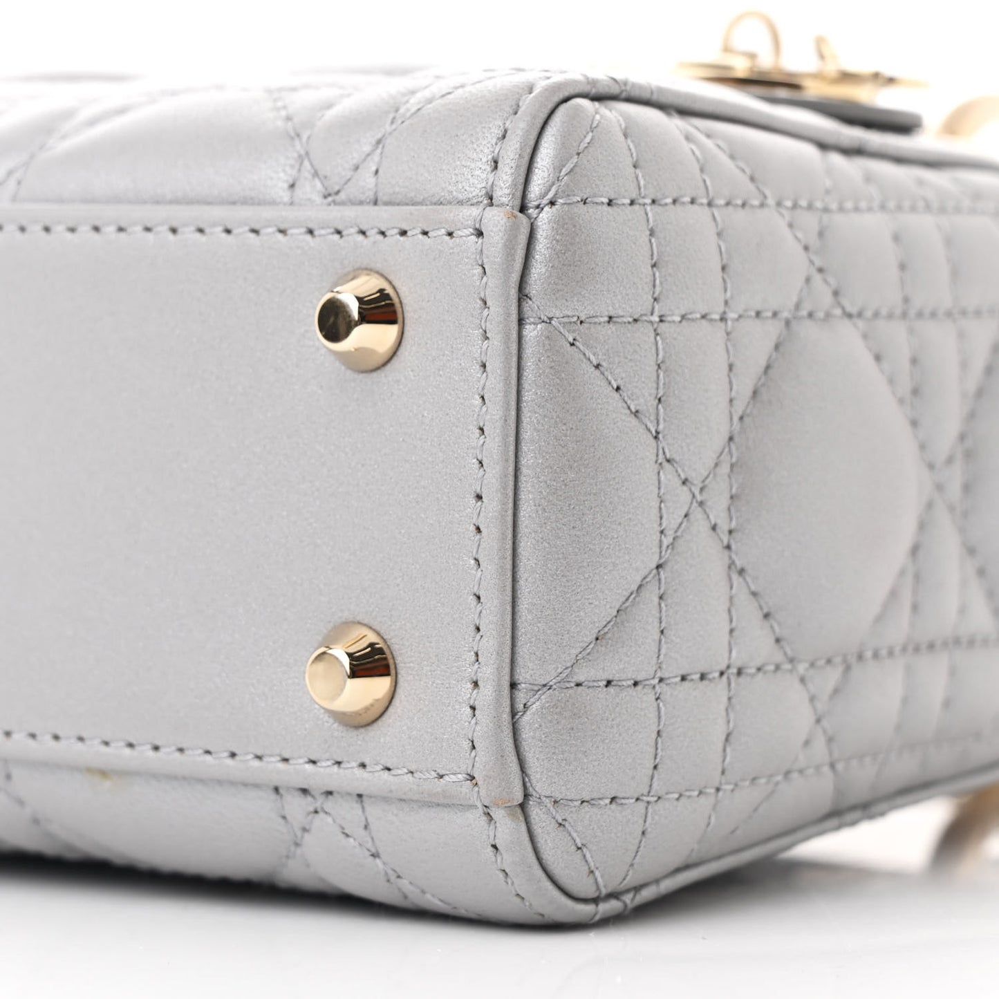 Metallic Lambskin Cannage Mini Lady Dior Grey