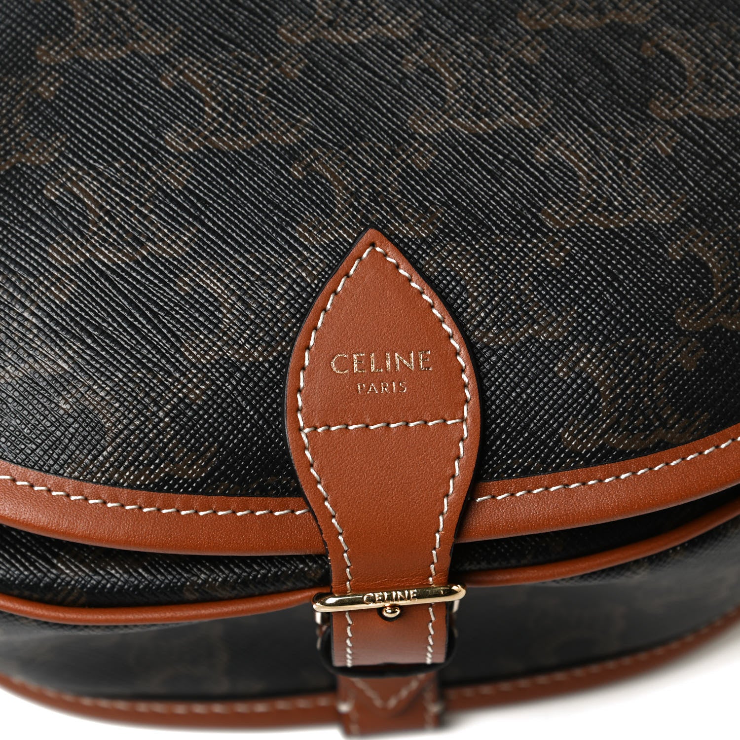 Celine Triomphe Canvas Medium Folco Bag Tan 7 of 11