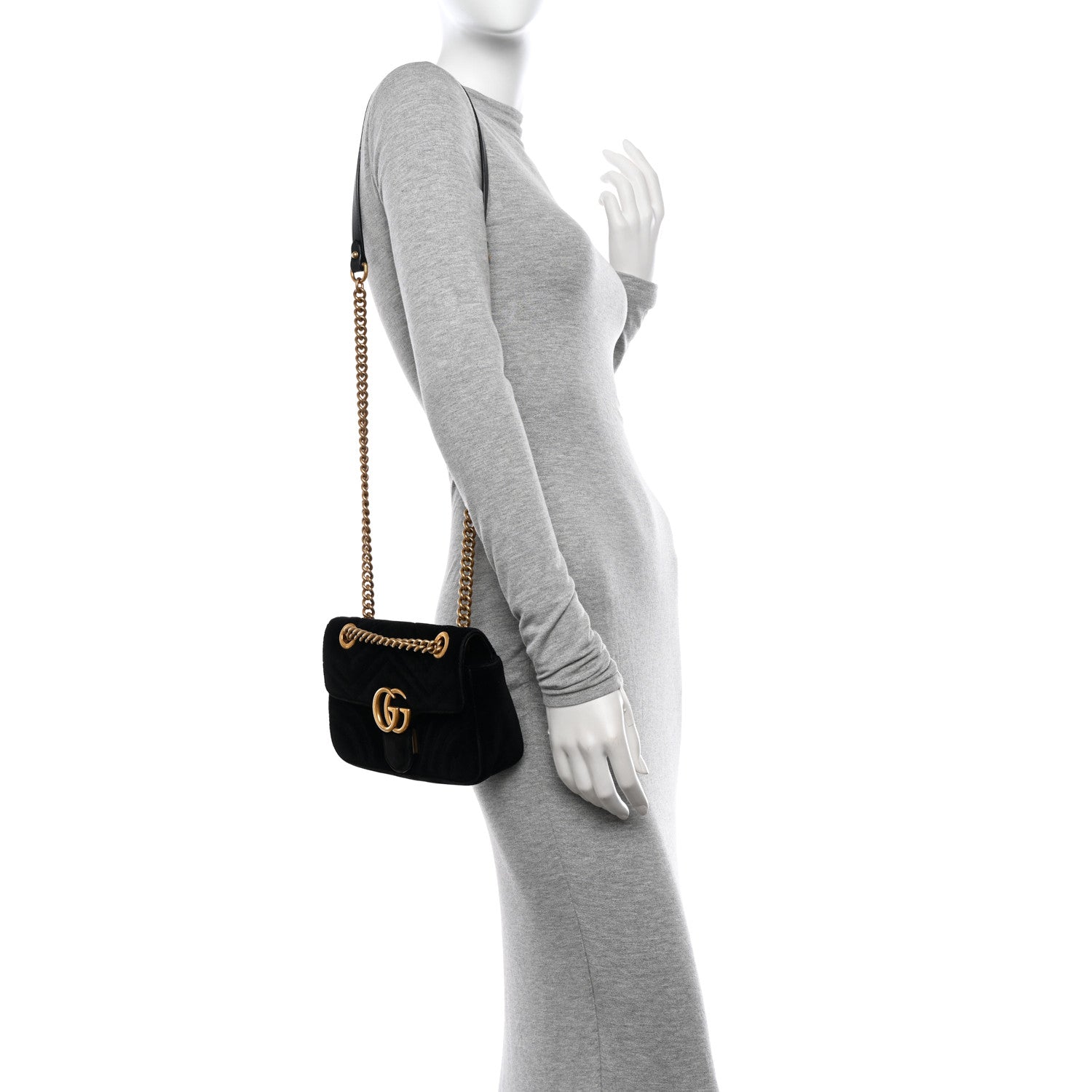 Gucci Velvet Matelasse Small GG Marmont Shoulder Bag Black 2 of 13