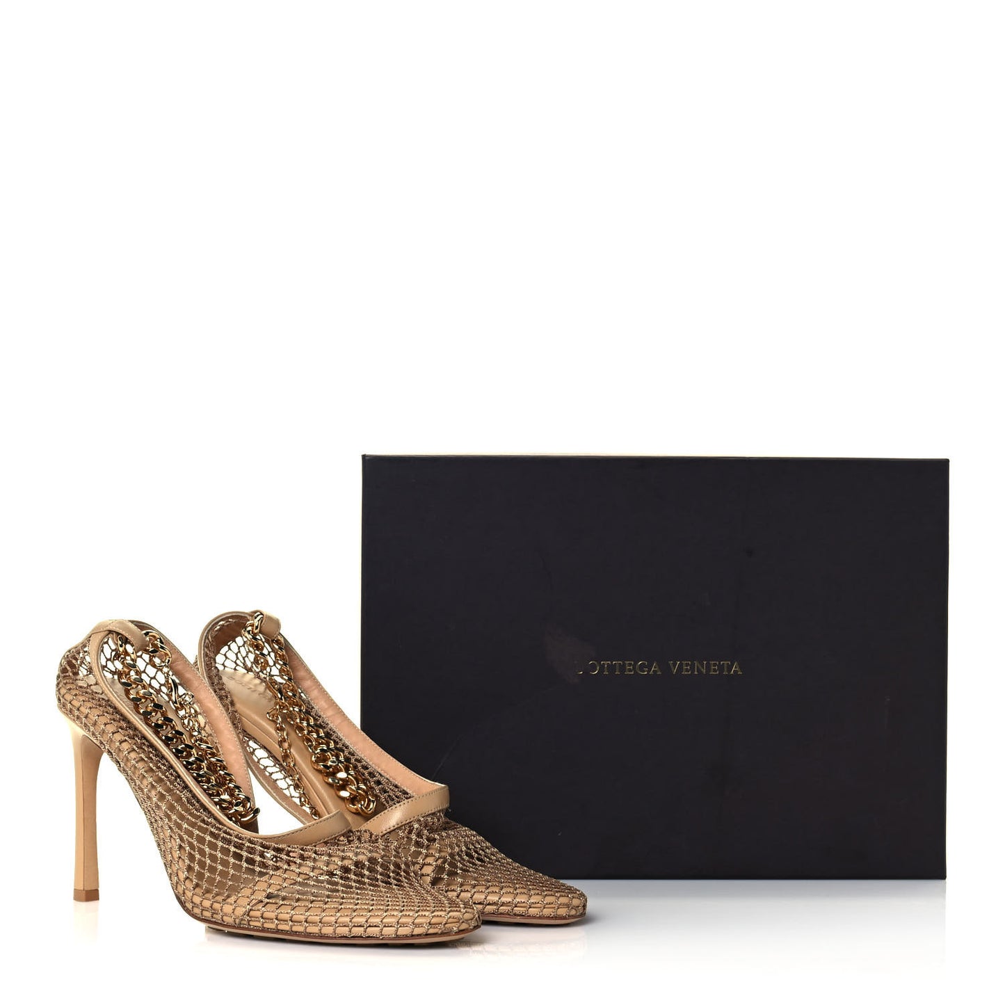 Mesh Nappa Chunky Chain Sandals 39.5 Beige Pony