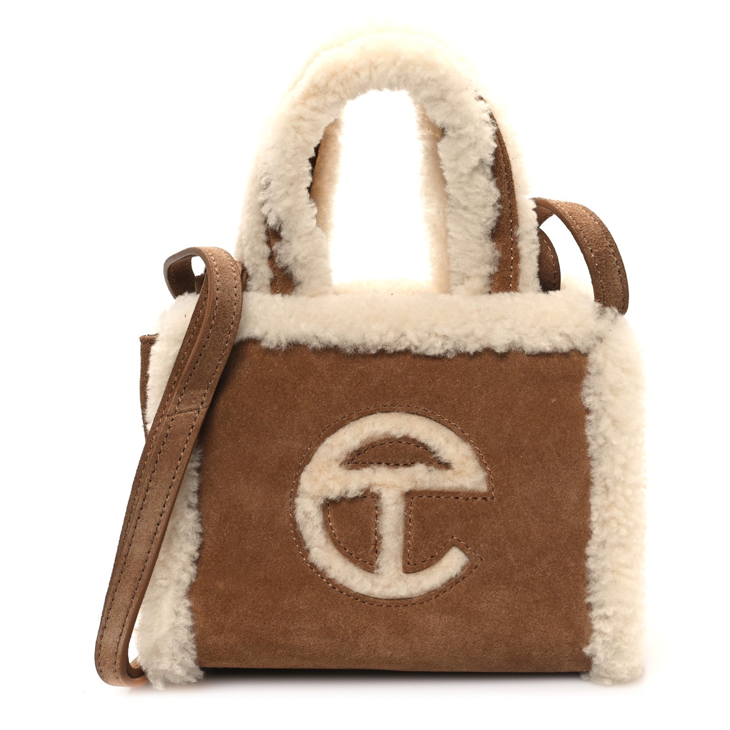 X UGG Suede shearling Small Shopping Bag Chestnut