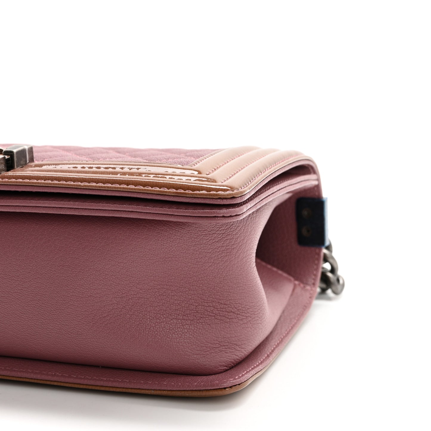 Goatskin Quilted Patent Medium Duo Boy Flap Pink Tan