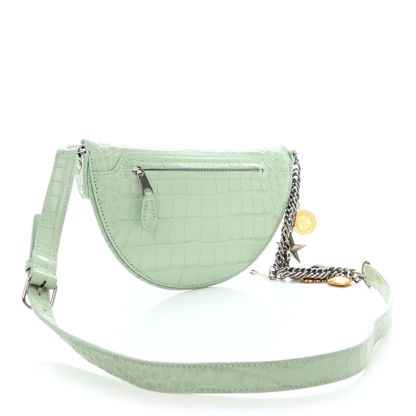 Shiny Calfskin Charms Crocodile Embossed XXS Souvenir Belt Bag Light Green