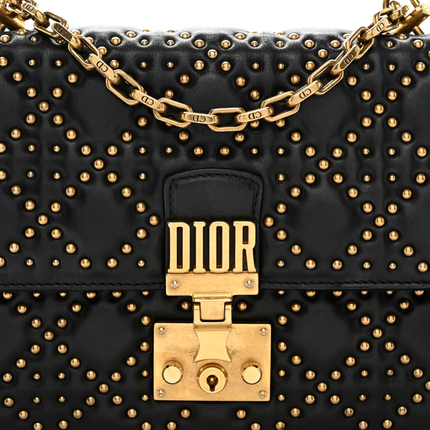 Lambskin Cannage Studded Large Dioraddict Flap Bag Black