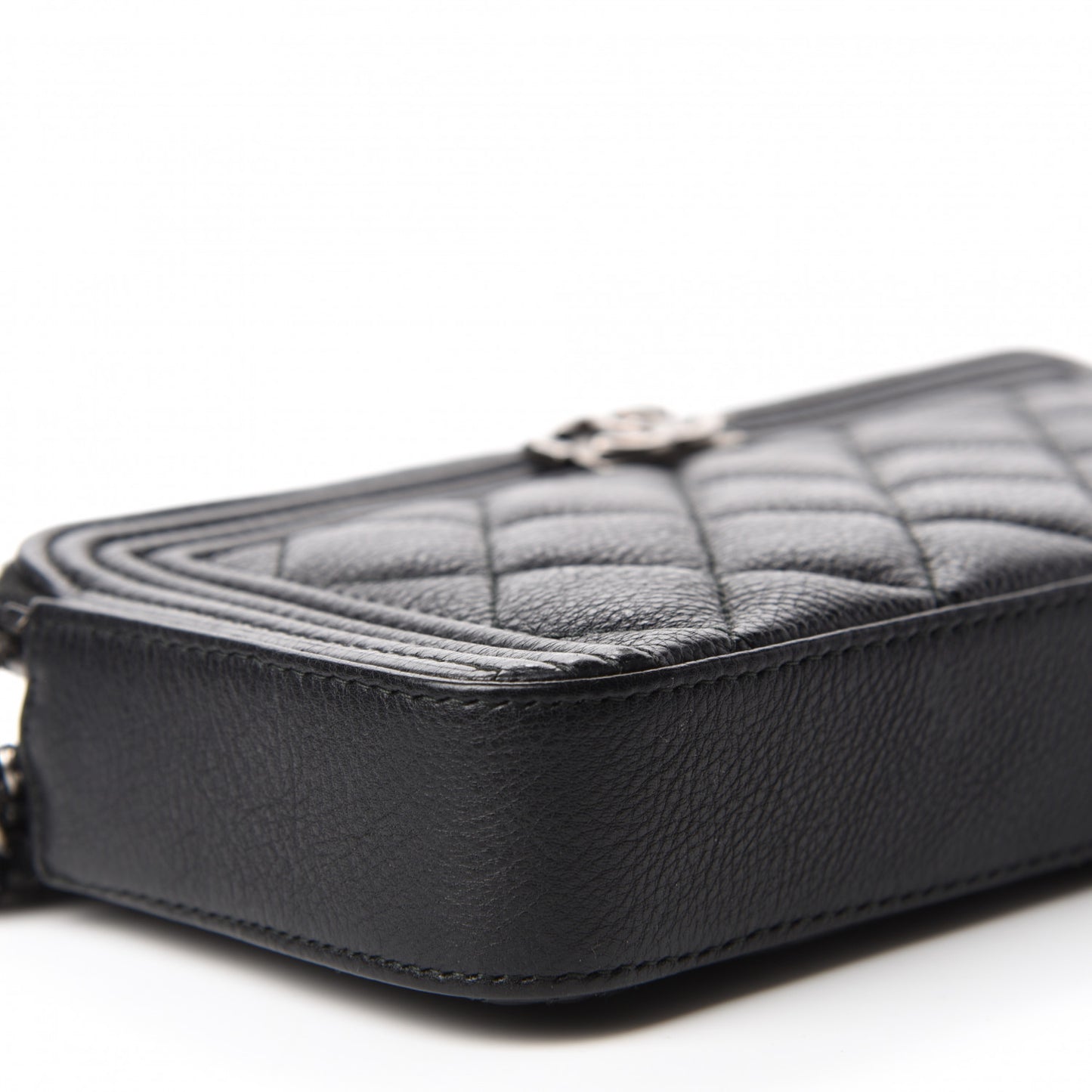 Calfskin Quilted Small Boy Clutch With Chain Black