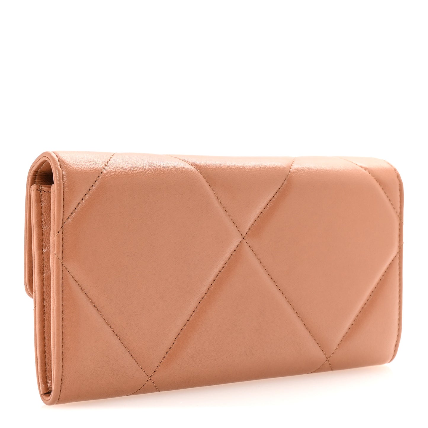 Lambskin Quilted Chanel 19 Flap Wallet Brown