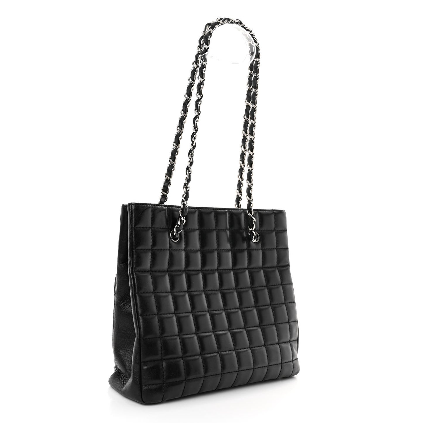 Lambskin Quilted Chocolate Bar Mademoiselle Shoulder Bag Black