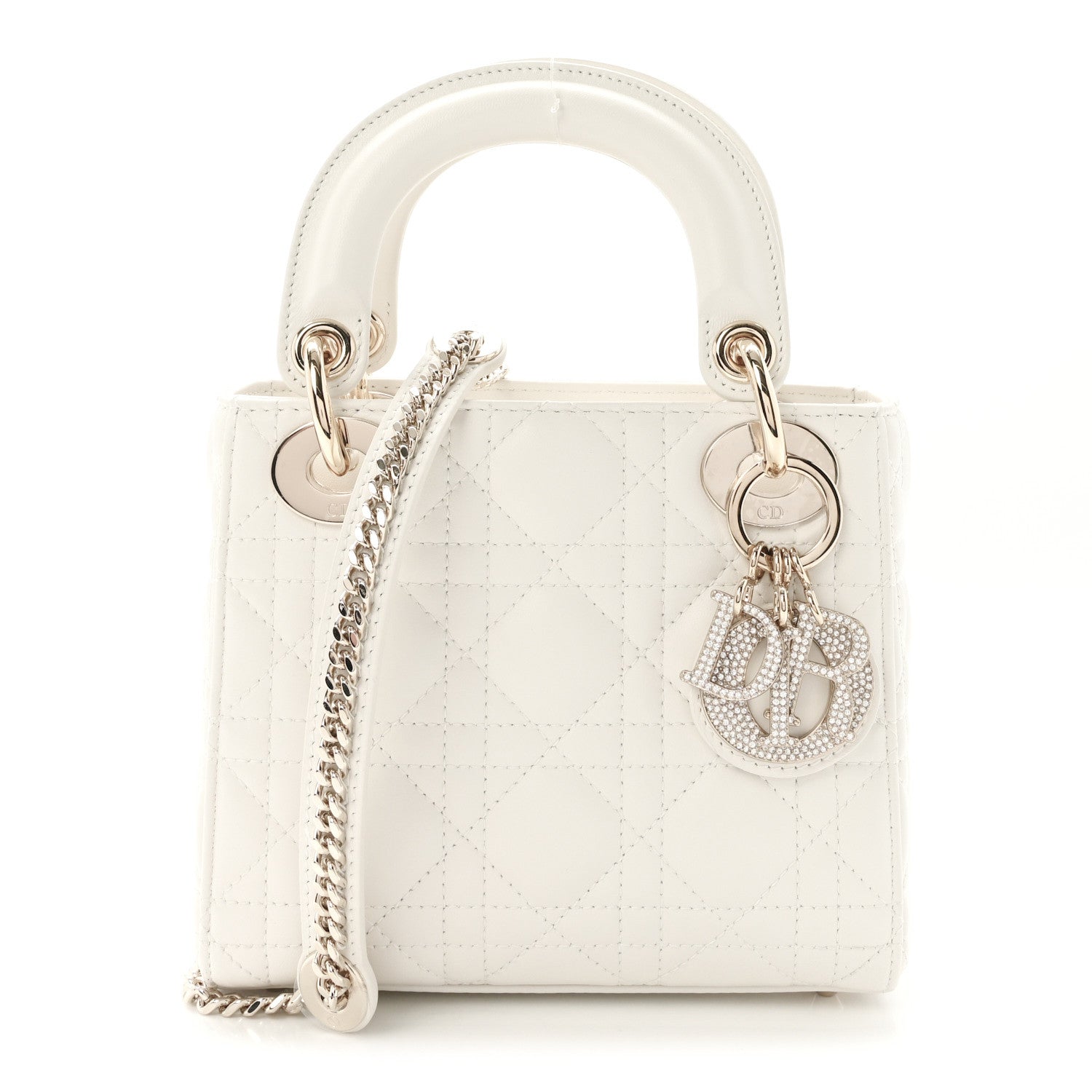 Christian Dior Lambskin Swarovski Crystal Cannage Mini Lady Dior