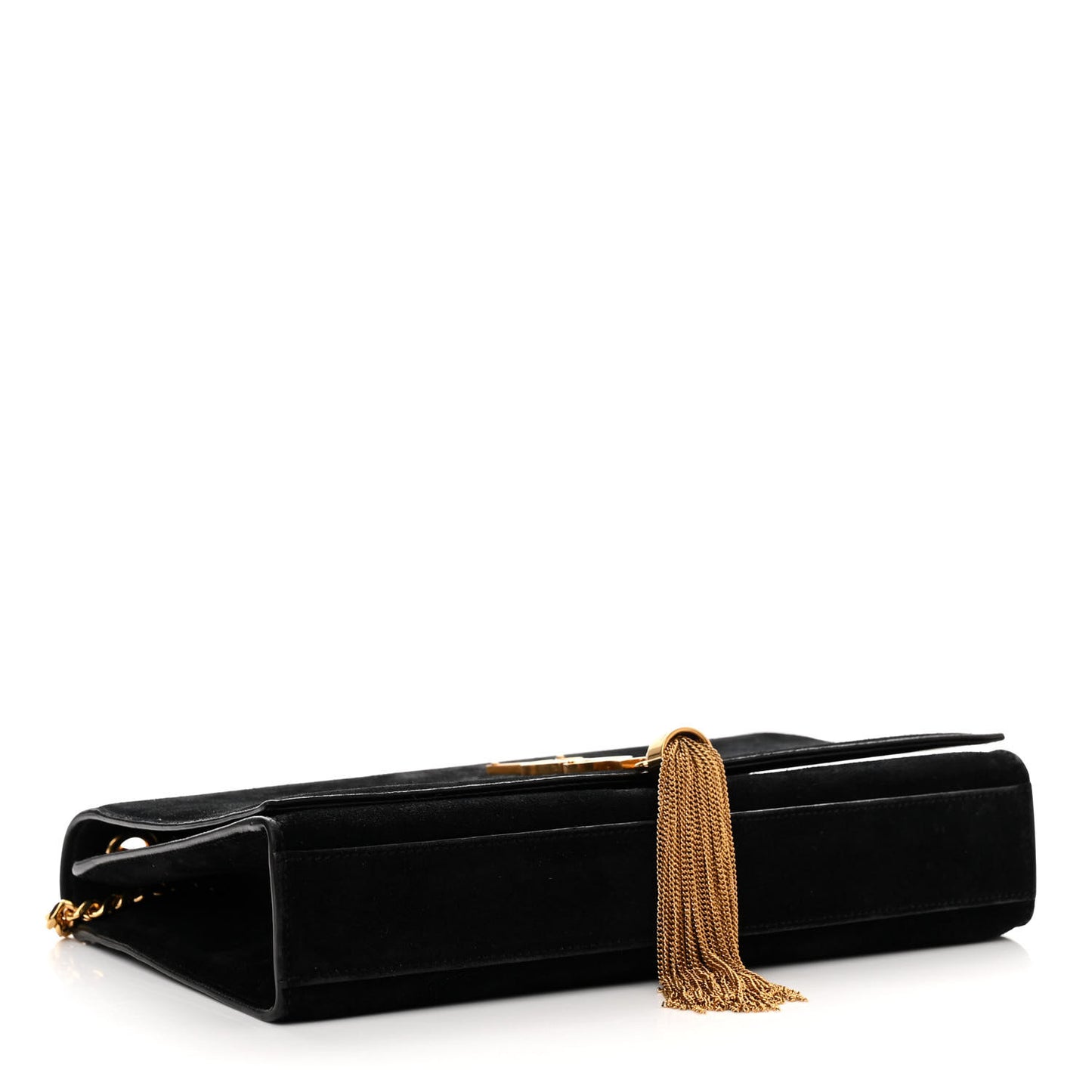 Suede Medium Classic Monogram Kate Tassel Satchel Black
