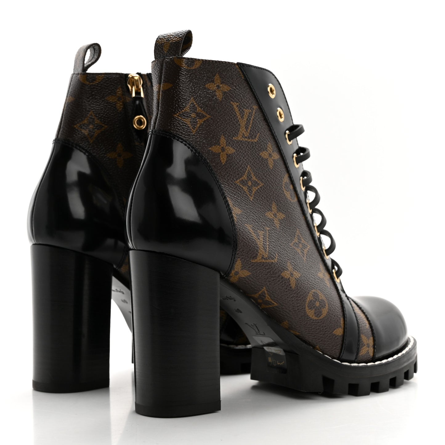 Patent Calfskin Monogram Star Trail Ankle Boots 40 Black