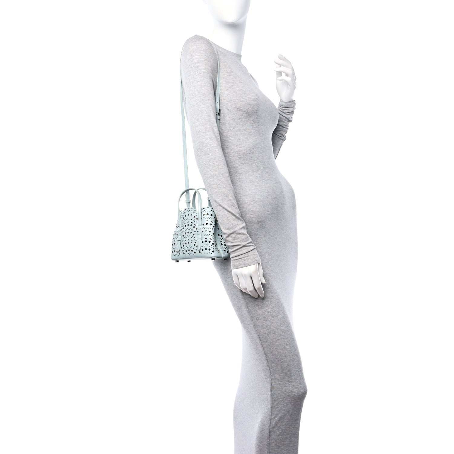 Alaia Calfskin Vienne Wave Mina 16 Bag Gris Vert 2 of 9