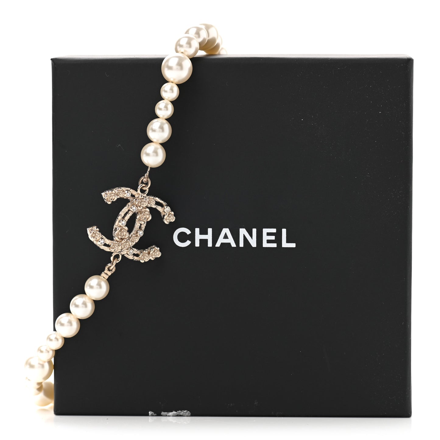 Pearl Crystal CC Camellia Short Necklace Gold