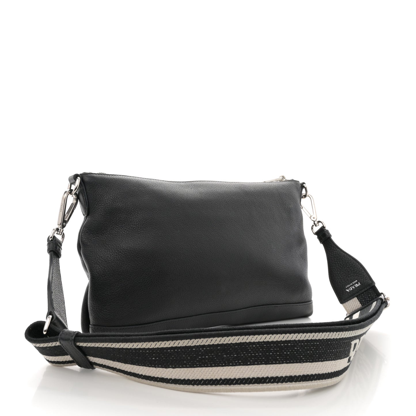 Vitello Daino Soft Zippered Shoulder Bag Black