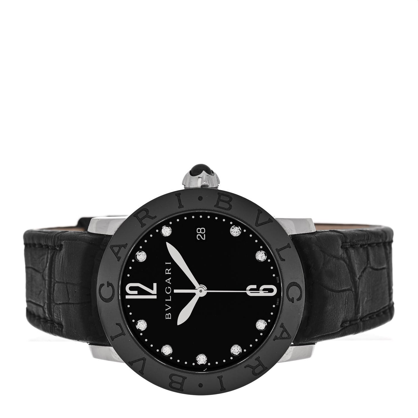 Stainless Steel Alligator Diamond 37mm Automatic Watch Black