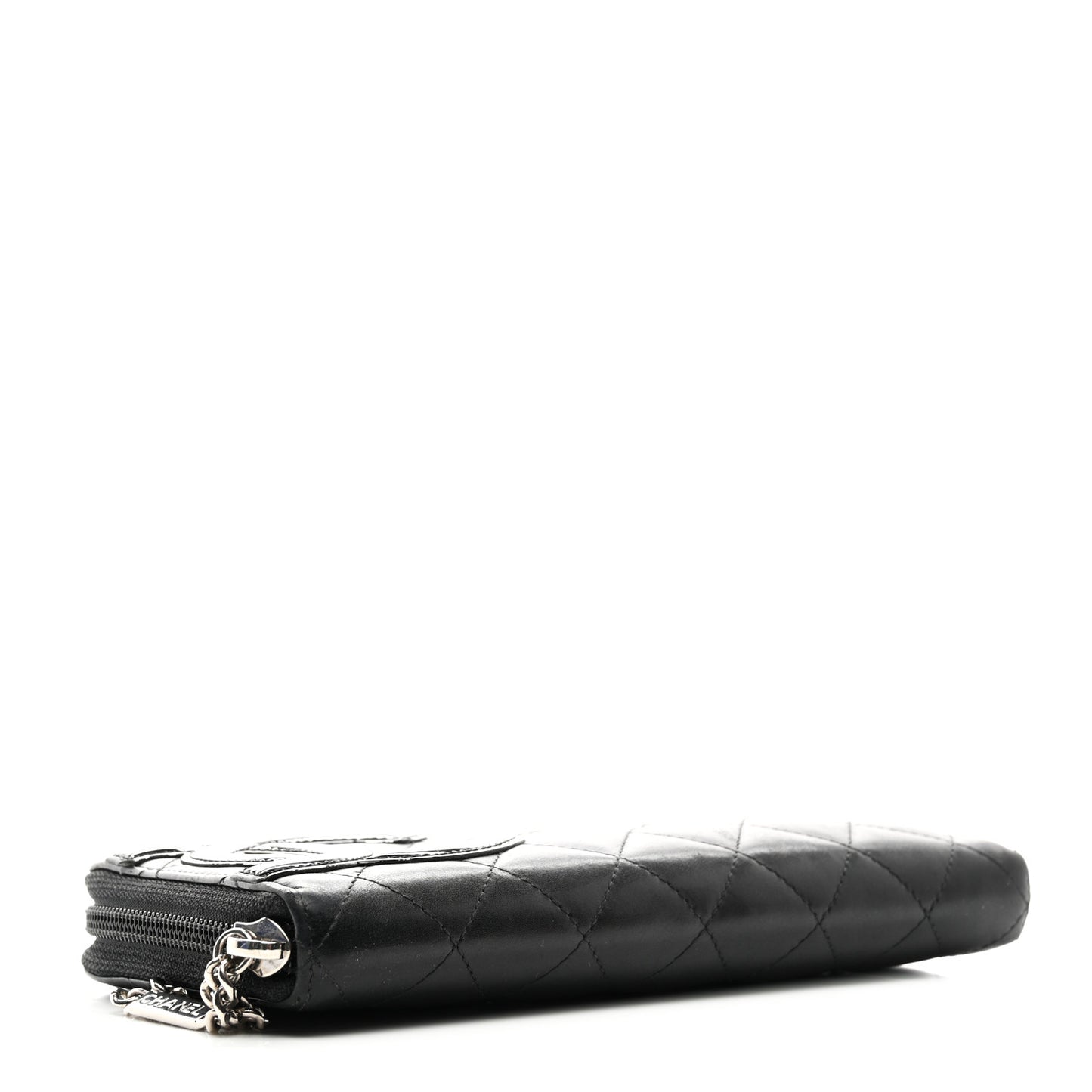 Calfskin Quilted Cambon Large Gusset Zip Around Wallet Black