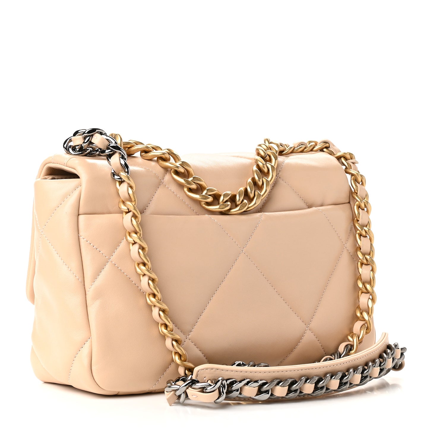 Lambskin Quilted Medium Chanel 19 Flap Beige