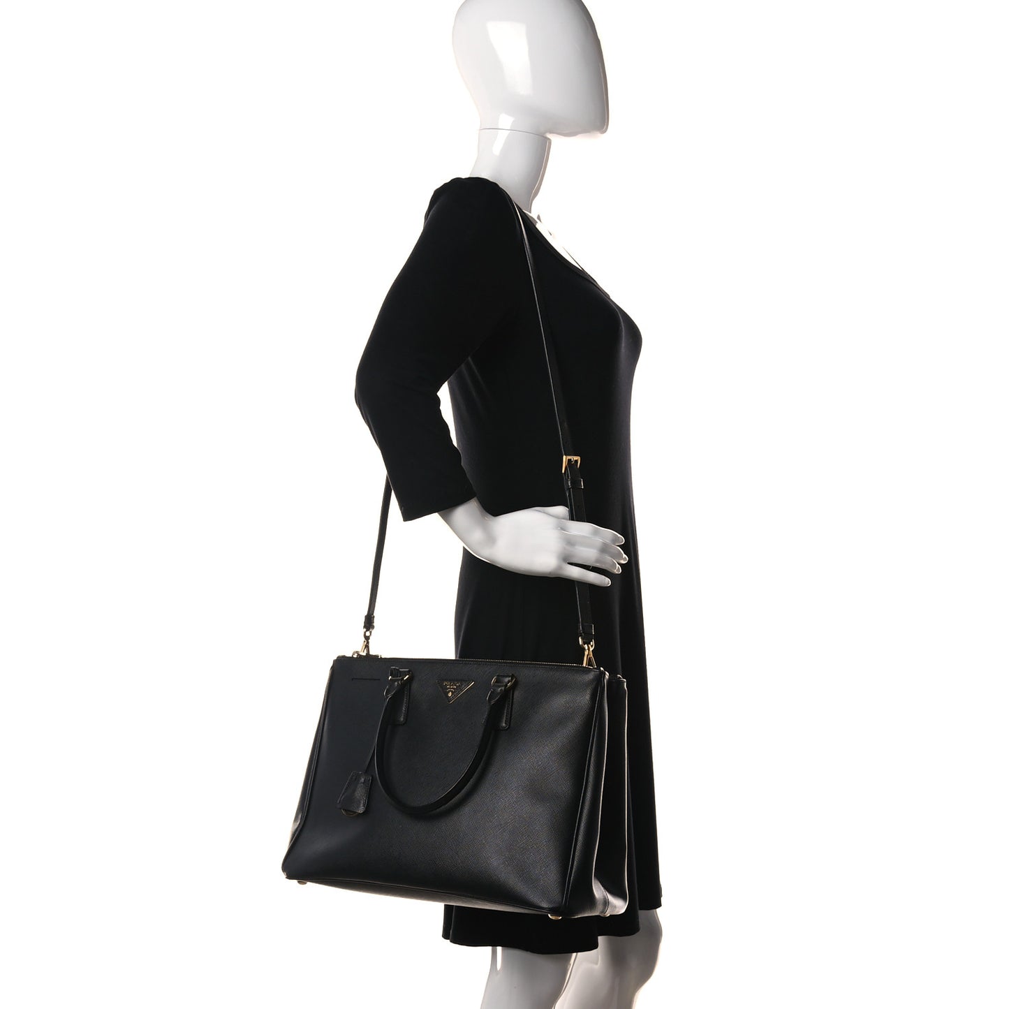Saffiano Large Galleria Double Zip Tote Black