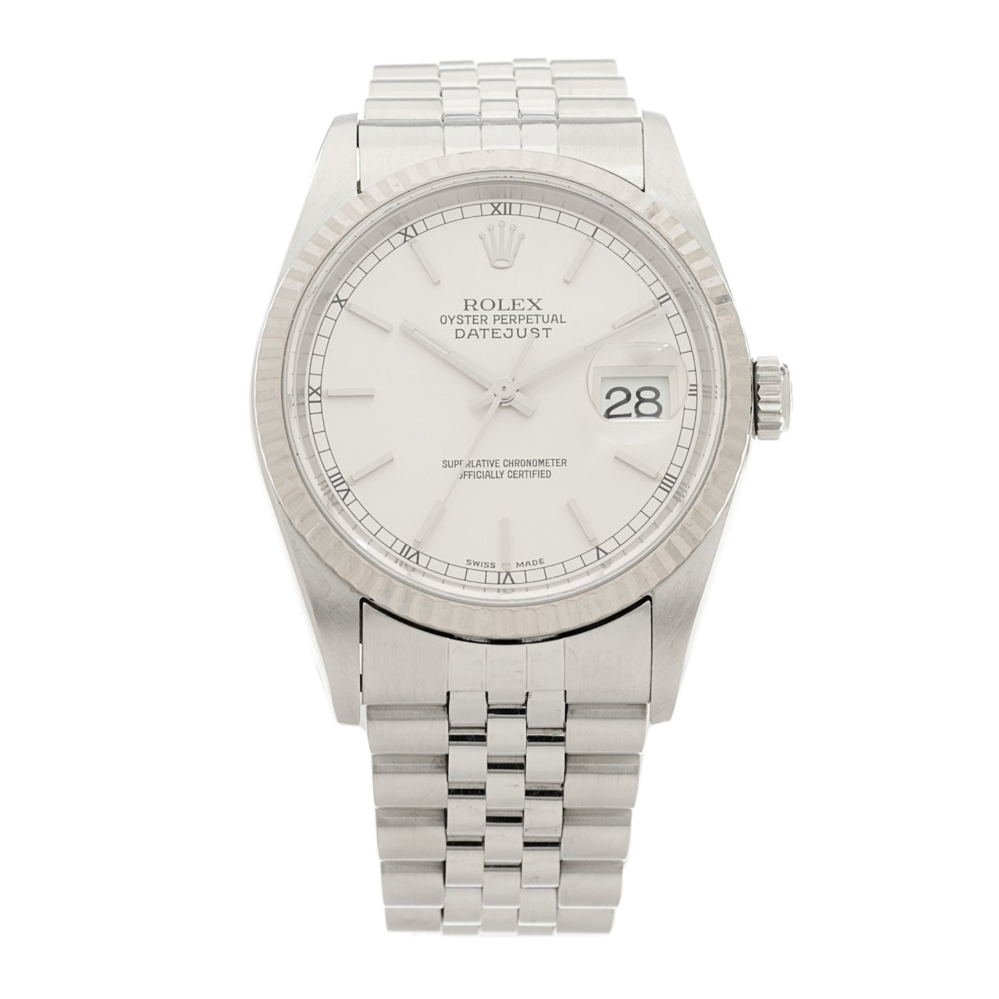 Stainless Steel 18K White Gold 36mm Oyster Perpetual Datejust Watch Silver 16234