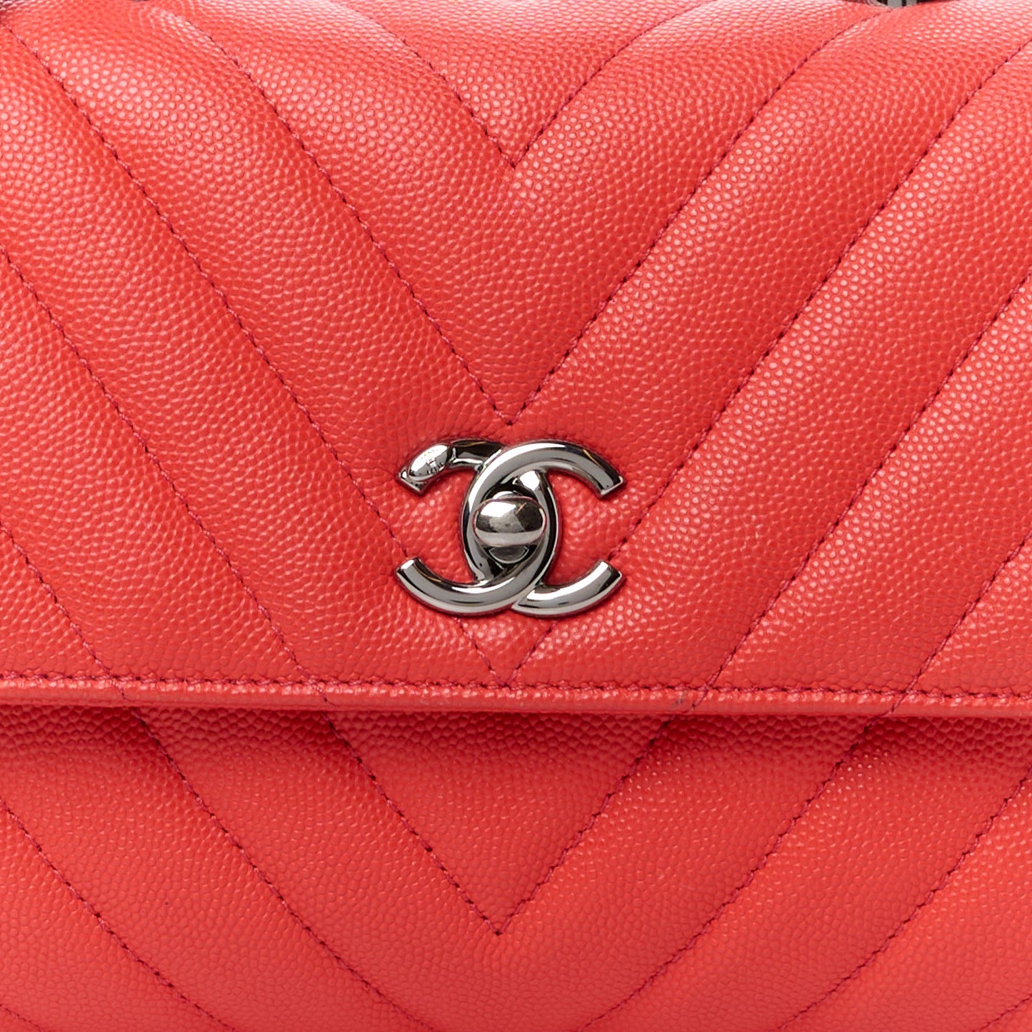 Caviar Chevron Quilted Mini Coco Handle Flap Red