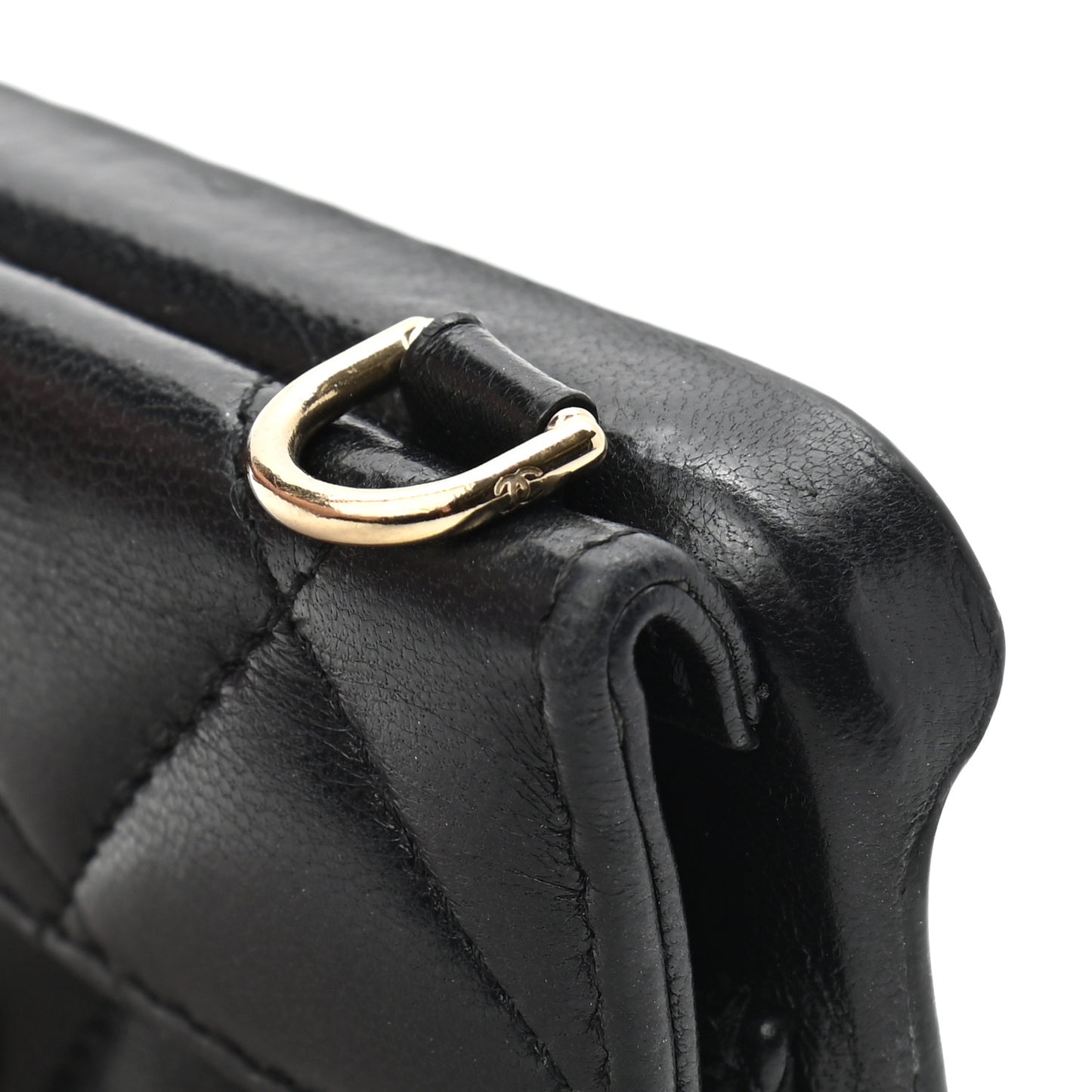 Lambskin Quilted Pearl Crush iPhone XII Pro Holder With Chain Black