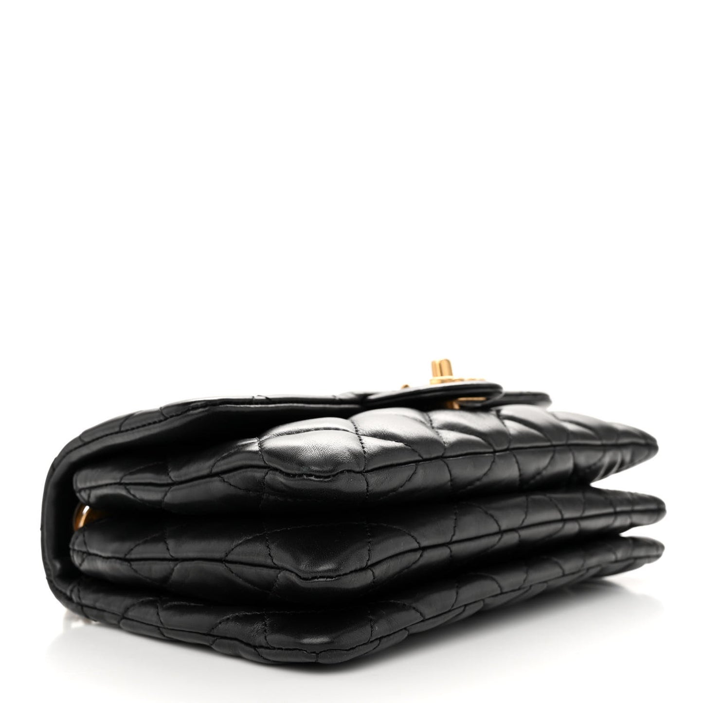Lambskin Quilted Small Pillow Crush Flap Black