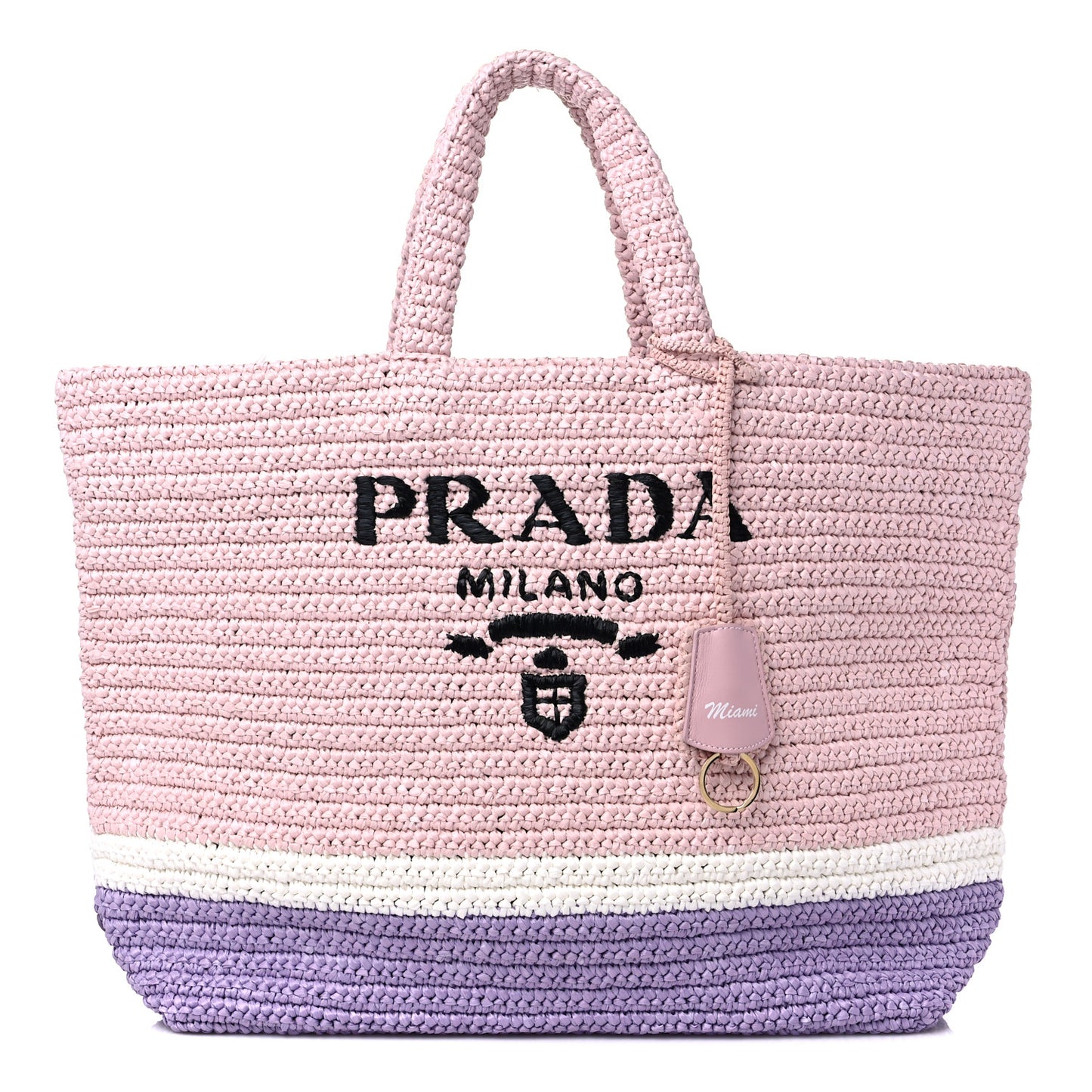 Raffia Embroidered Striped Logo Miami Tote Pink Purple