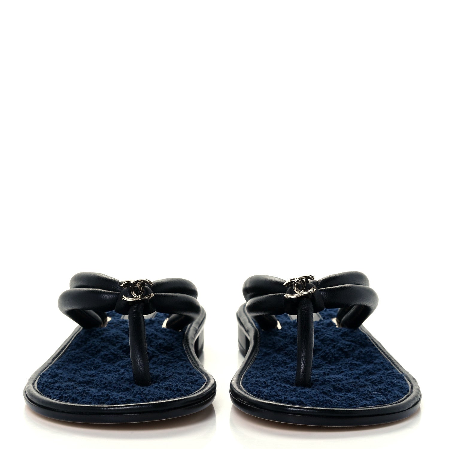 Chanel Lambskin Fabric CC Thong Sandals 36.5 Black Dark Navy 3 of 10
